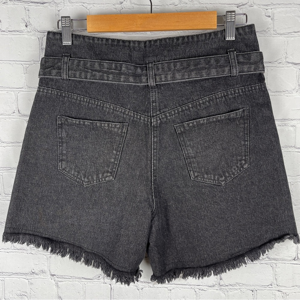 ETOPHE STUDIOS black denim belted high waisted shorts with fringe, size M - Picture 3 of 14
